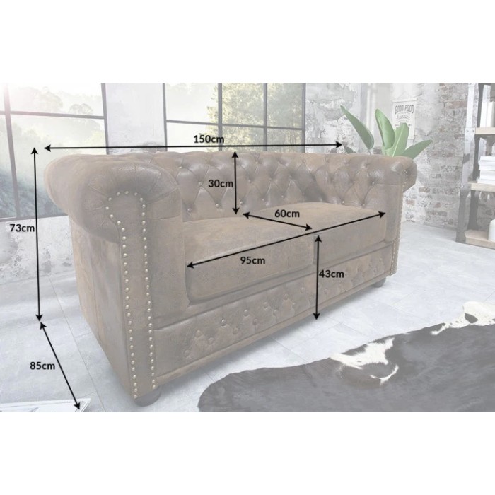 Sofa recht EDGAR - Bruin - 2 zitplaatsen - Barokstijl