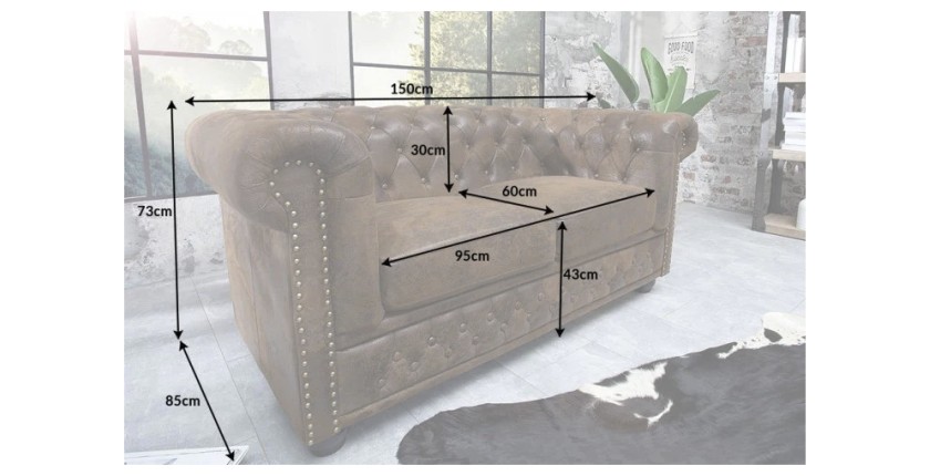 Dimensions du canapé 2 places EDGAR marron