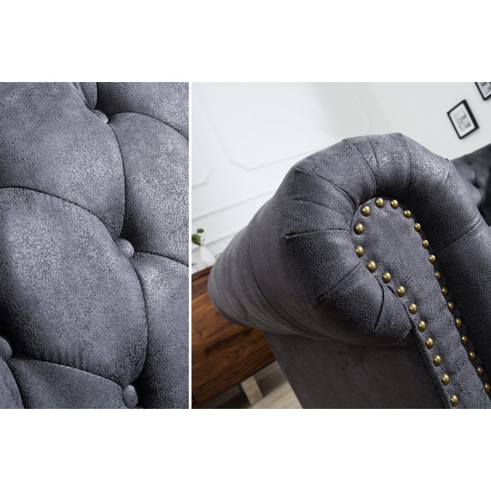 Sofa recht EDGAR - Blauwgrijs - 2 zitplaatsen - Barokstijl