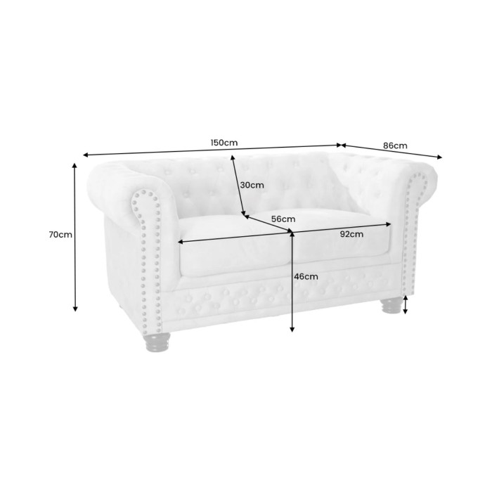 Canapé droit EDGAR – Champagne wit – 2 zitplaatsen – Barokstijl