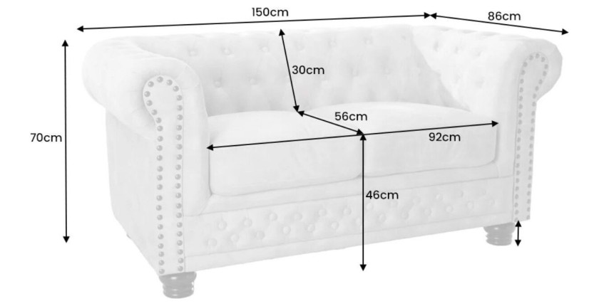 Dimensions du canapé 2 places EDGAR blanc