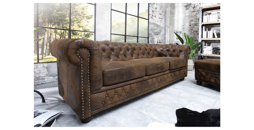 Canapé 3 places EDGAR marron vu de côté