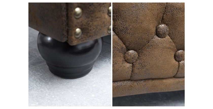 Zoom sur les détails du canapé 3 places EDGAR marron