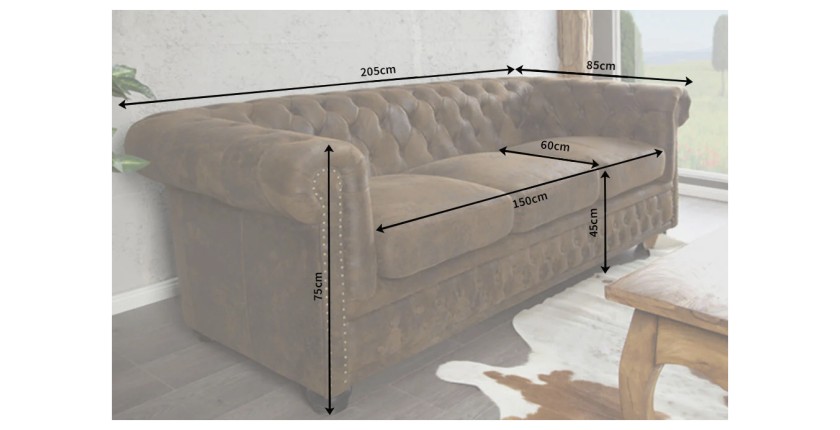 Dimensions du canapé 3 places EDGAR marron