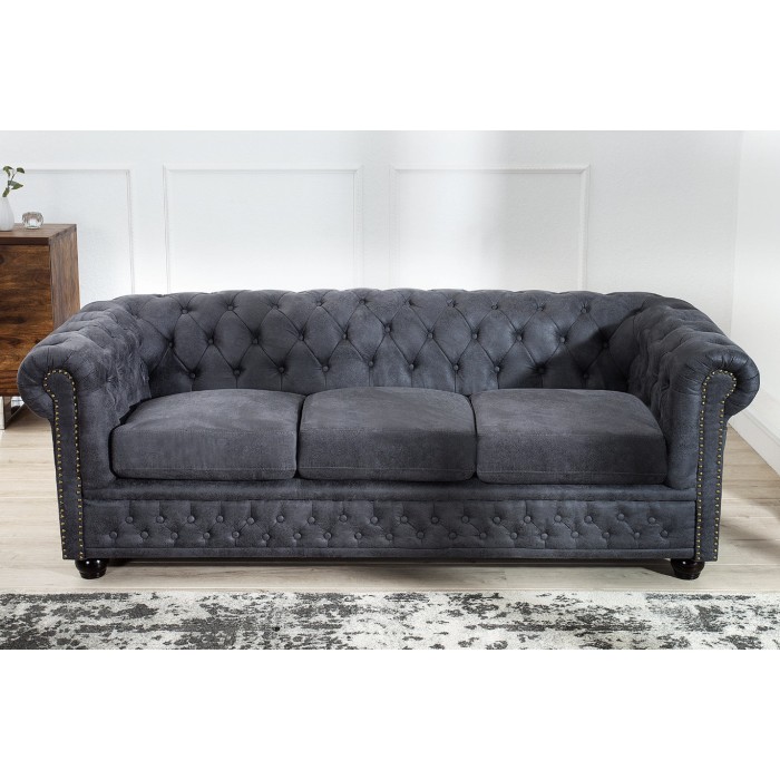 Sofa recht EDGAR - Blauwgrijs - 3 zitplaatsen - Barokstijl