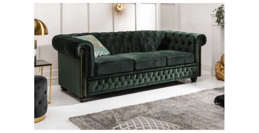 Canapé derecho EDGAR – Verde esmeralda – 3 plazas – Terciopelo estilo barroco