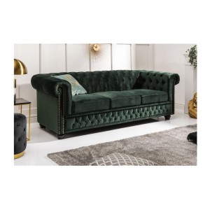 Canapé derecho EDGAR – Verde esmeralda – 3 plazas – Terciopelo estilo barroco