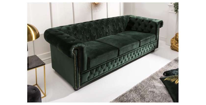Canapé derecho EDGAR – Verde esmeralda – 3 plazas – Terciopelo estilo barroco