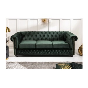 Canapé derecho EDGAR – Verde esmeralda – 3 plazas – Terciopelo estilo barroco