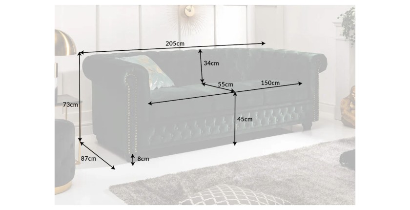 Dimensions du canapé 3 places EDGAR vert