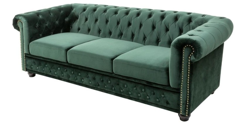 Canapé derecho EDGAR – Verde esmeralda – 3 plazas – Terciopelo estilo barroco
