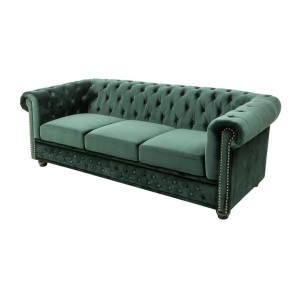 Canapé derecho EDGAR – Verde esmeralda – 3 plazas – Terciopelo estilo barroco