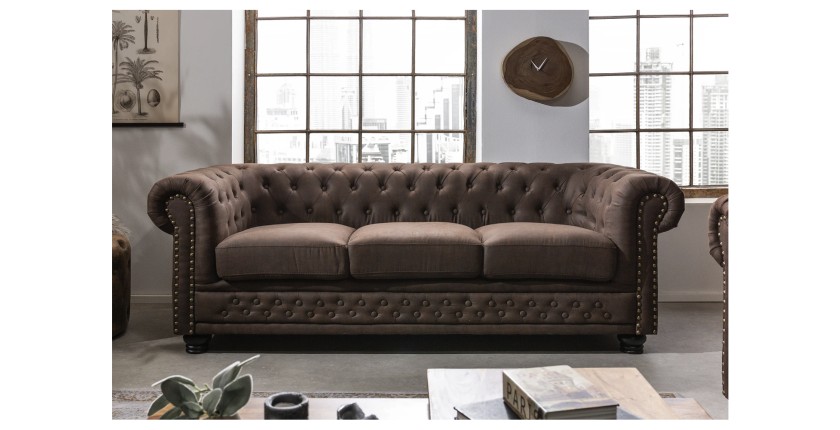 Canapé 3 places EDGAR marron chocolat mis en situation