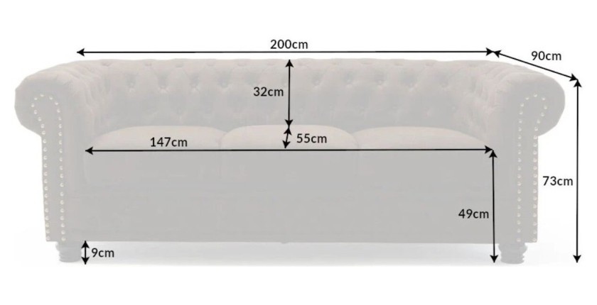 Dimensions du canapé 3 places EDGAR marron chocolat