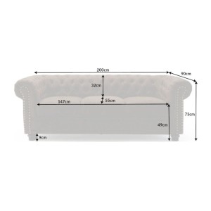 Dimensions du canapé 3 places EDGAR marron chocolat