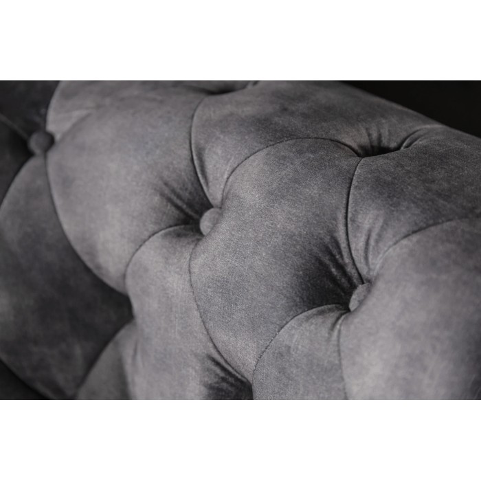 Sofa recht EDGAR - Donkergrijs - 3-zits - Fluweel barokstijl