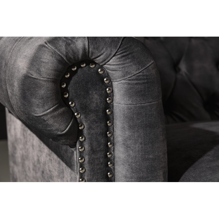 Sofa recht EDGAR - Donkergrijs - 3-zits - Fluweel barokstijl