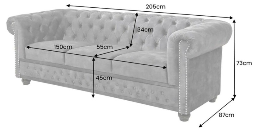 Dimensions du canapé 3 places EDGAR gris foncé