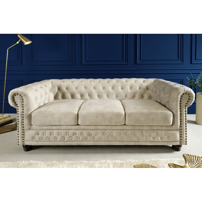 Sofa recht EDGAR - Champagne wit - 3 zitplaatsen - Barokstijl fluweel