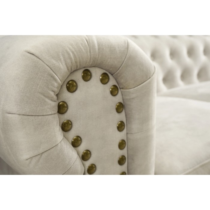 Sofa recht EDGAR - Champagne wit - 3 zitplaatsen - Barokstijl fluweel