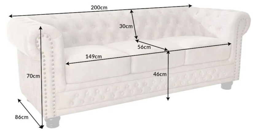 Dimensions du canapé droit 3 places EDGAR blanc