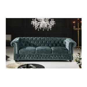 Canapé 3 places EDGAR bleu canard vu de face