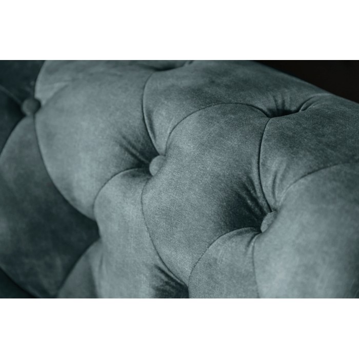 Sofa recht EDGAR - Eendenblauw - 3 zitplaatsen - Fluweel barokstijl
