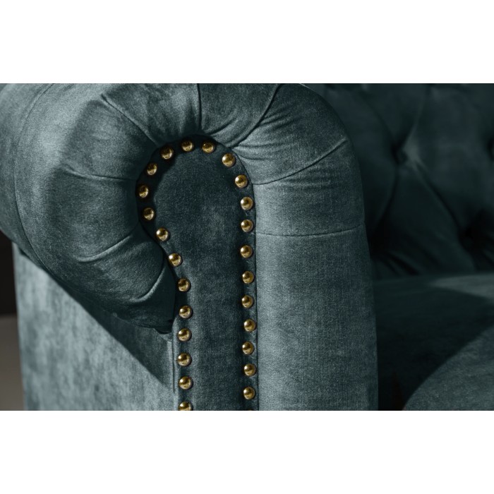 Sofa recht EDGAR - Eendenblauw - 3 zitplaatsen - Fluweel barokstijl