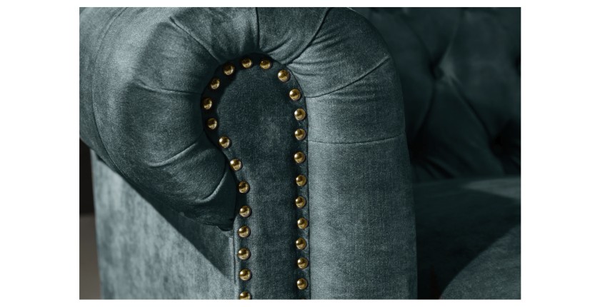 Zoom sur l'accoudoir du canapé 3 places EDGAR bleu canard