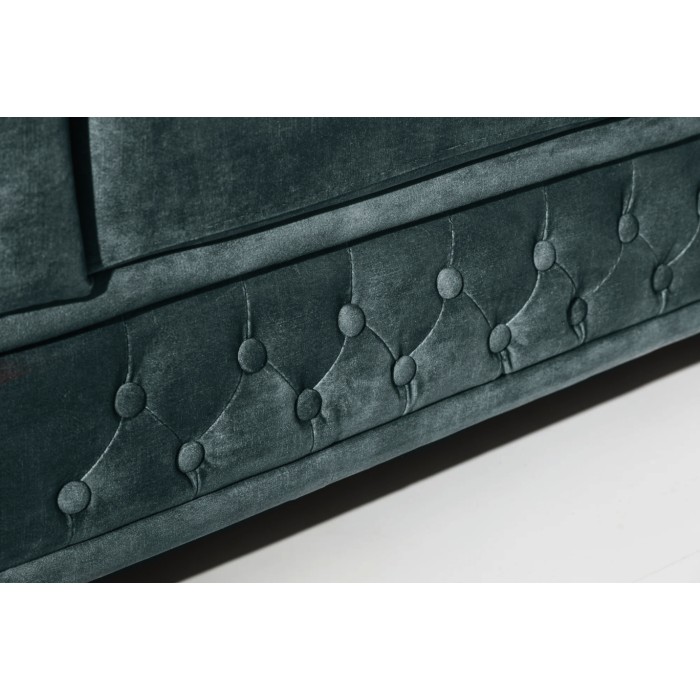 Sofa recht EDGAR - Eendenblauw - 3 zitplaatsen - Fluweel barokstijl