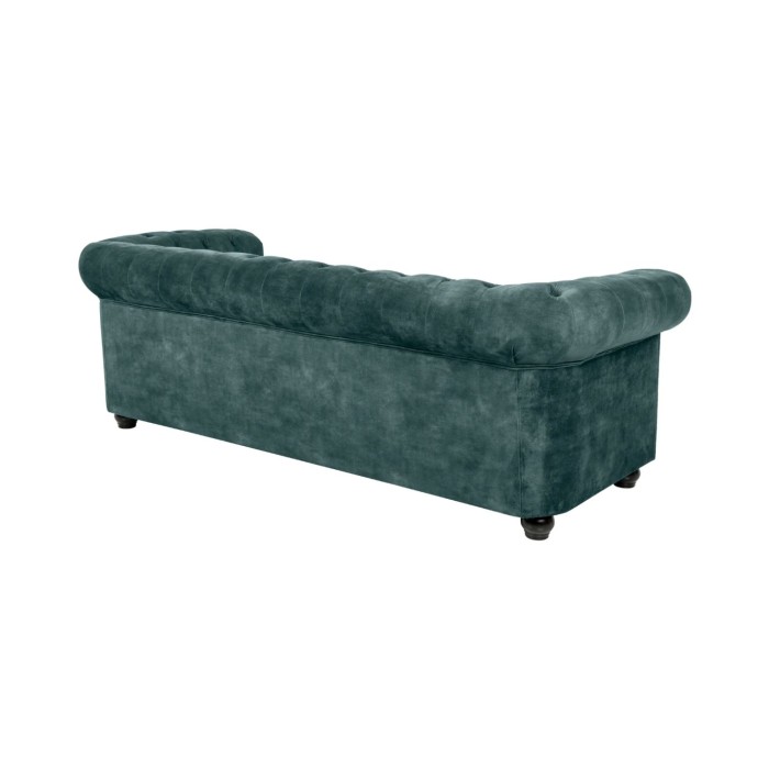 Sofa recht EDGAR - Eendenblauw - 3 zitplaatsen - Fluweel barokstijl