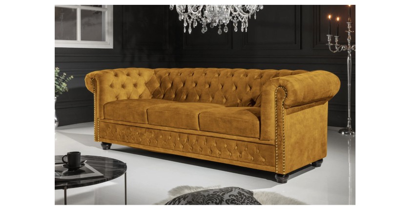 Canapé 3 places EDGAR jaune moutarde mis en situation