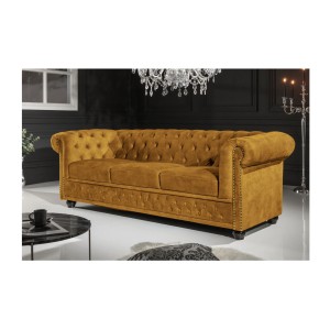 Canapé 3 places EDGAR jaune moutarde mis en situation