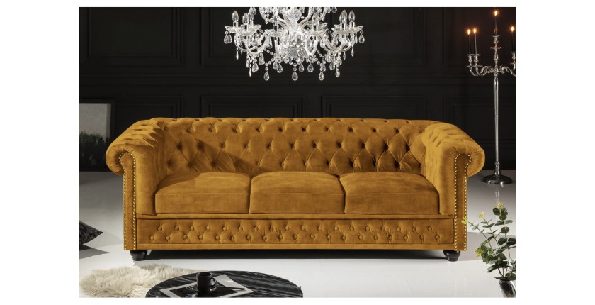 Canapé 3 places EDGAR jaune moutarde vu de face