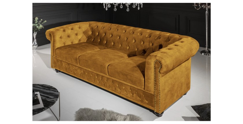 Canapé 3 places EDGAR jaune moutarde vu de côté