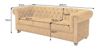 Dimensions du canapé 3 places EDGAR jaune moutarde
