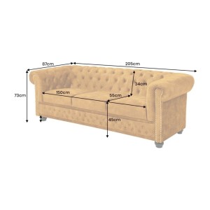 Dimensions du canapé 3 places EDGAR jaune moutarde