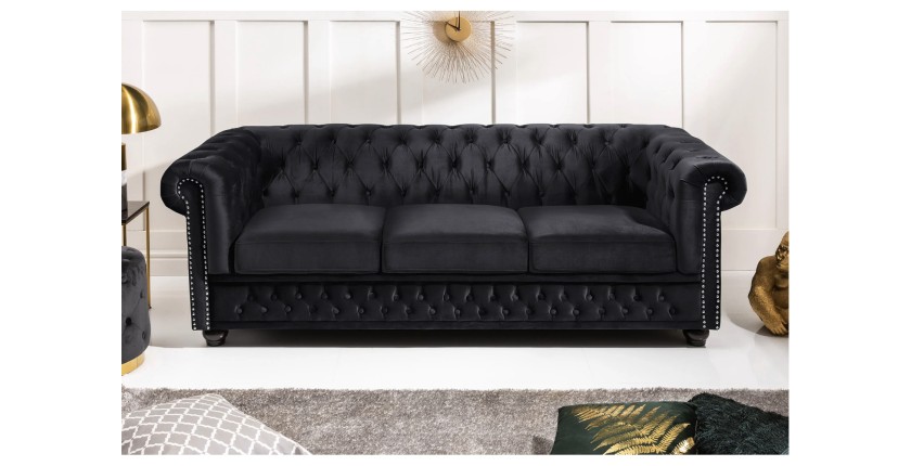 Canapé 3 places droit EDGAR noir vu de face