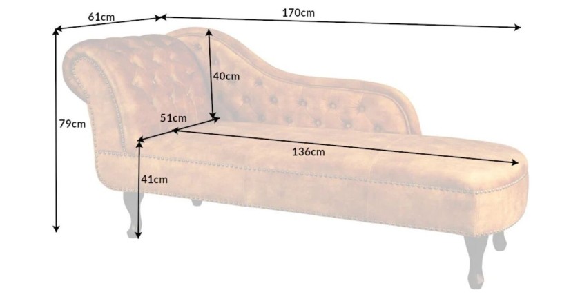 Dimensions de la méridienne EDGAR jaune moutarde