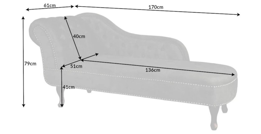 Dimensions de la méridienne EDGAR grise perle