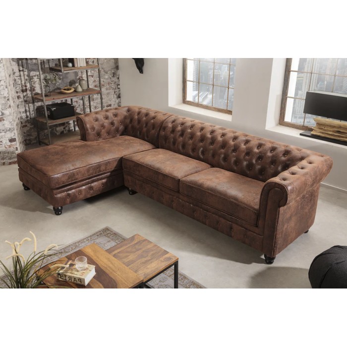 Ecksofa EDGAR – Schokoladenbraun – 4 Sitzer – Rechter Winkel im Barockstil