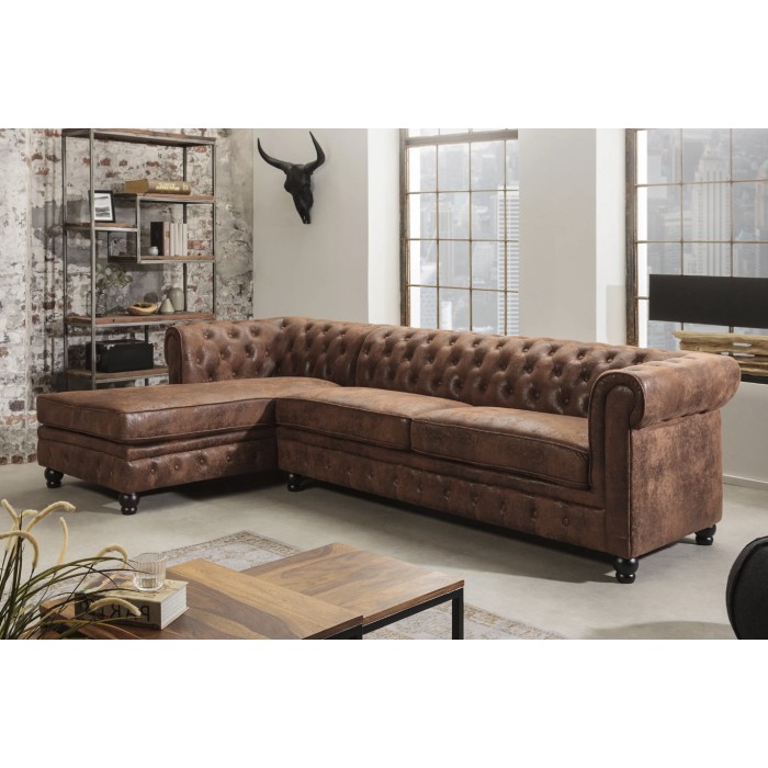 Ecksofa EDGAR – Schokoladenbraun – 4 Sitzer – Rechter Winkel im Barockstil