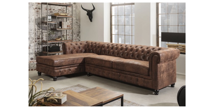 Canapé d'angle EDGAR marron vu de côté