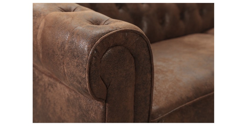 Zoom sur l'accoudoir du canapé d'angle EDGAR marron