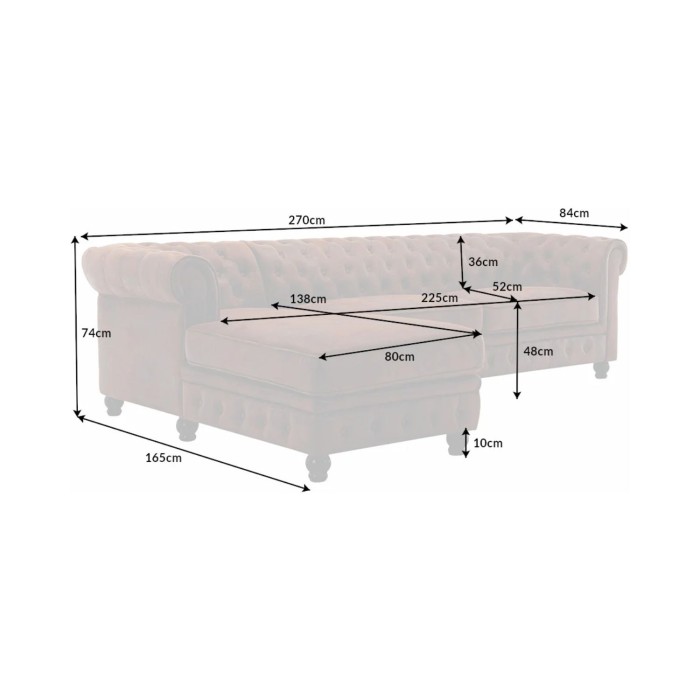 Ecksofa EDGAR – Schokoladenbraun – 4 Sitzer – Rechter Winkel im Barockstil
