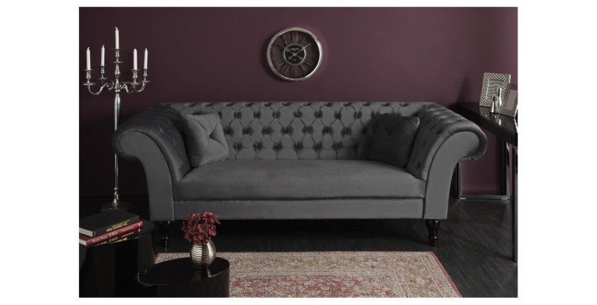 Canapé droit EDGAR en velours gris vu de face