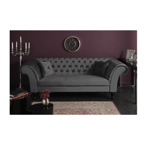 Canapé droit EDGAR en velours gris vu de face