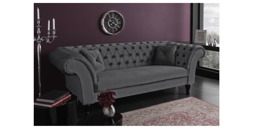 Canapé droit EDGAR en velours gris mis en situation