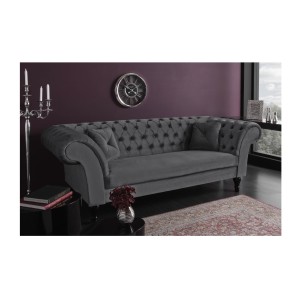 Canapé droit EDGAR en velours gris mis en situation