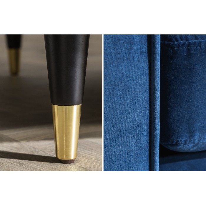 Sofa KOLIRI 3-zits blauw - Design sofa in fluweel met massief houten frame